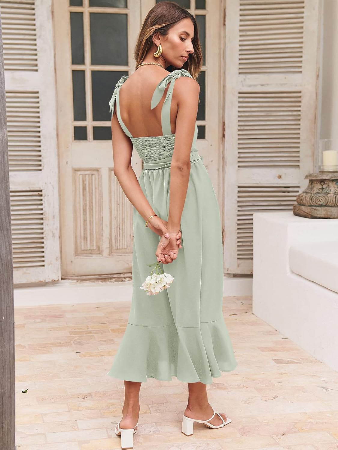 ANRABESS Women's Square Neck Ruffle Split Midi Elegant Formal Wedding Guest Cocktail Bridesmaid Graduation Party Dresses