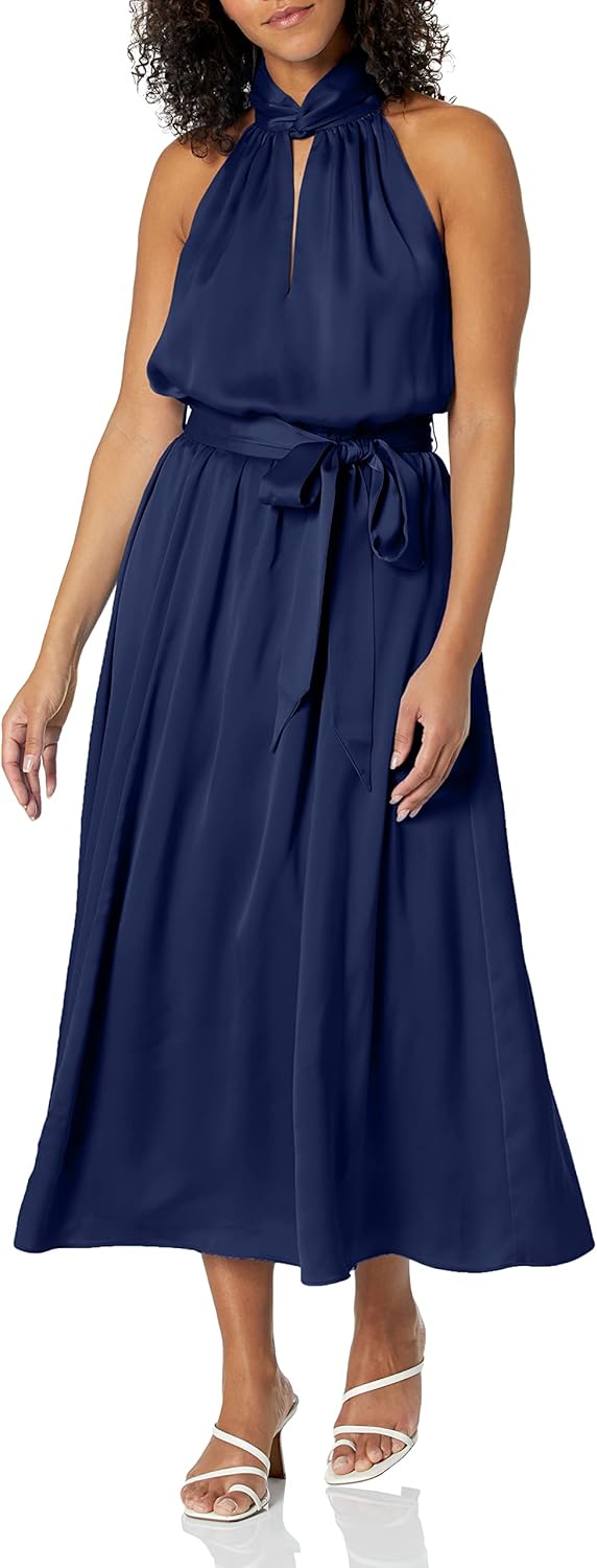 Anne Klein Womens Satin Halter Midi Dress