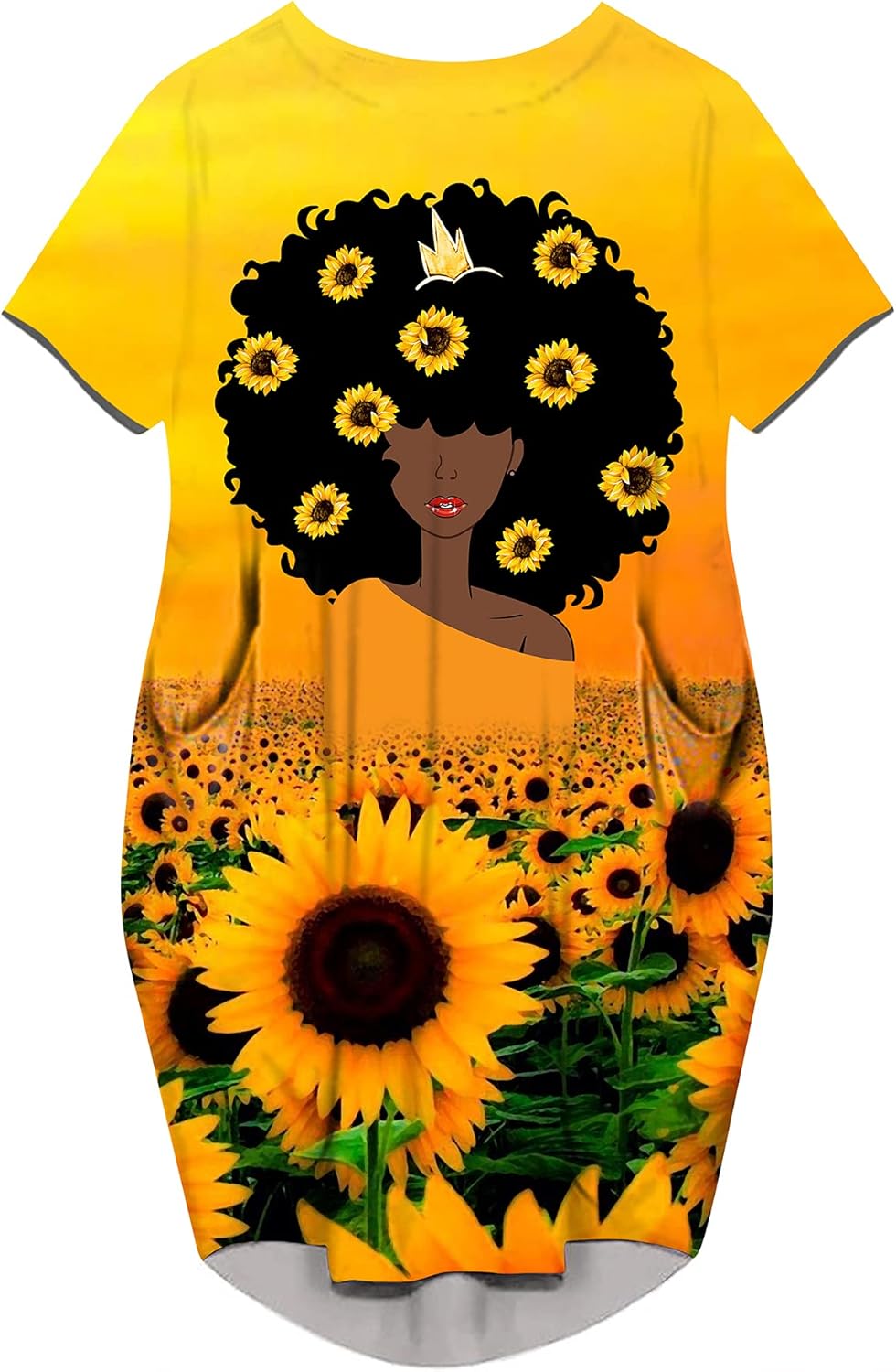 AZPSRT Fashion Women's African American Art Print Dress Casual Loose Dresses
