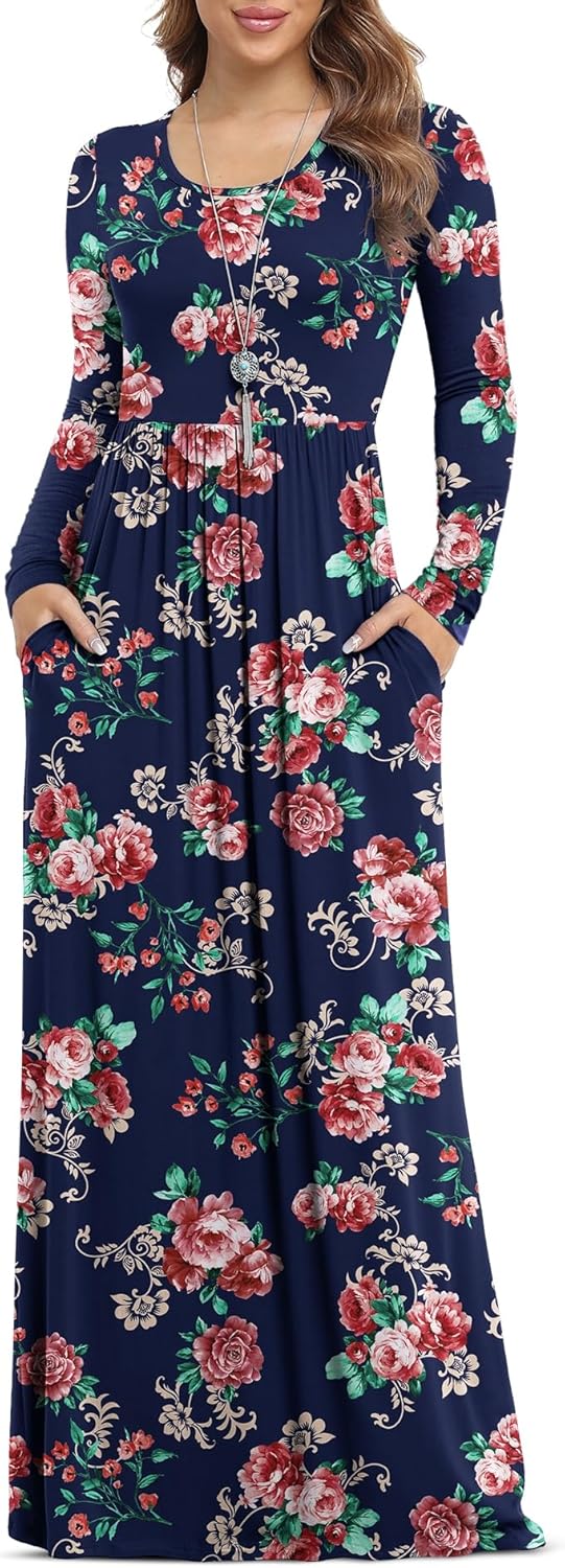 VIISHOW Women's Long Sleeve Loose Plain Maxi Dresses Casual Long Dresses with Pockets