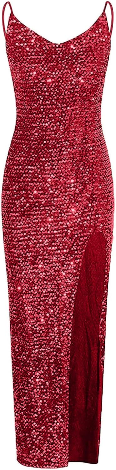 Spaghetti Straps Sequin Prom Dresses Long Mermaid Glitter Backless Evening Party Gowns Slit Wedding Guests Dresses