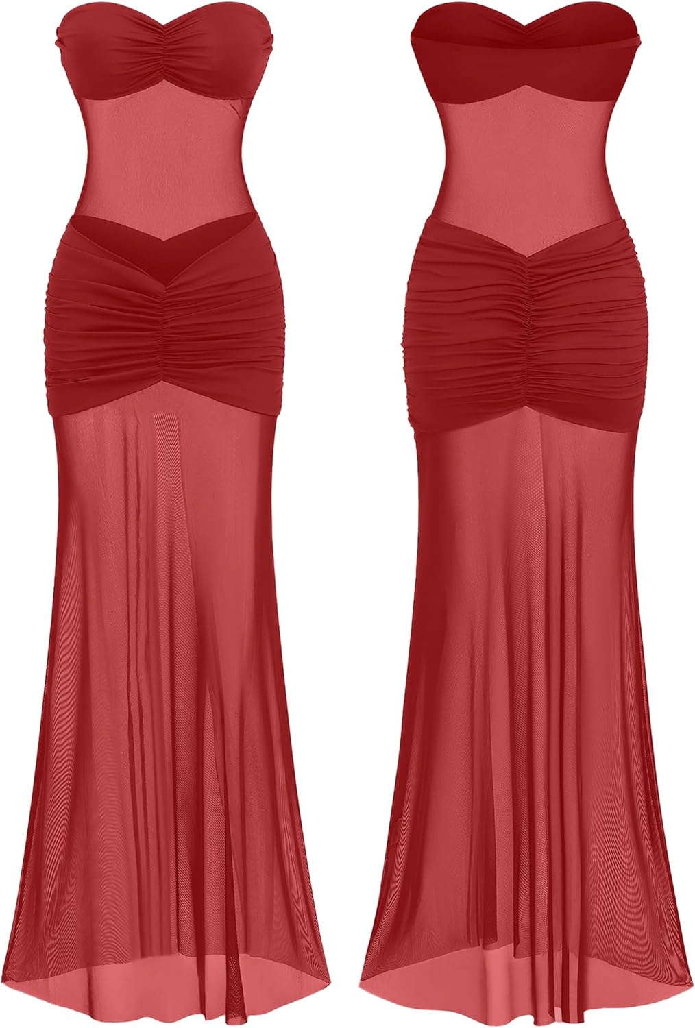 Women’s See Through Mesh Maxi Dress Sweatheart Neck Patchwork Slim Fit Night Out Seaside Long Dresses