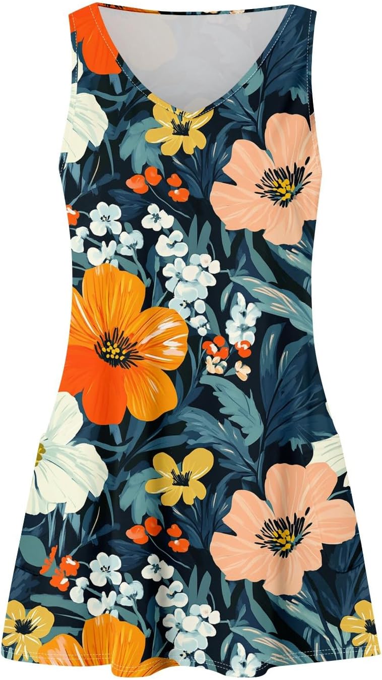 NBXNZWF Women Summer Casual Dress 2025 Casual Loose Sleeveless V-Neck Sundresses A Line Tshirt Beach Dresses with Pockets