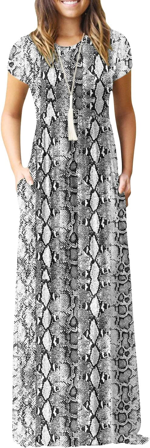 DEARCASE Maxi Dress for Women Short Sleeve Casual Summer Loose Plain Comfy Long Dresses with Pockets
