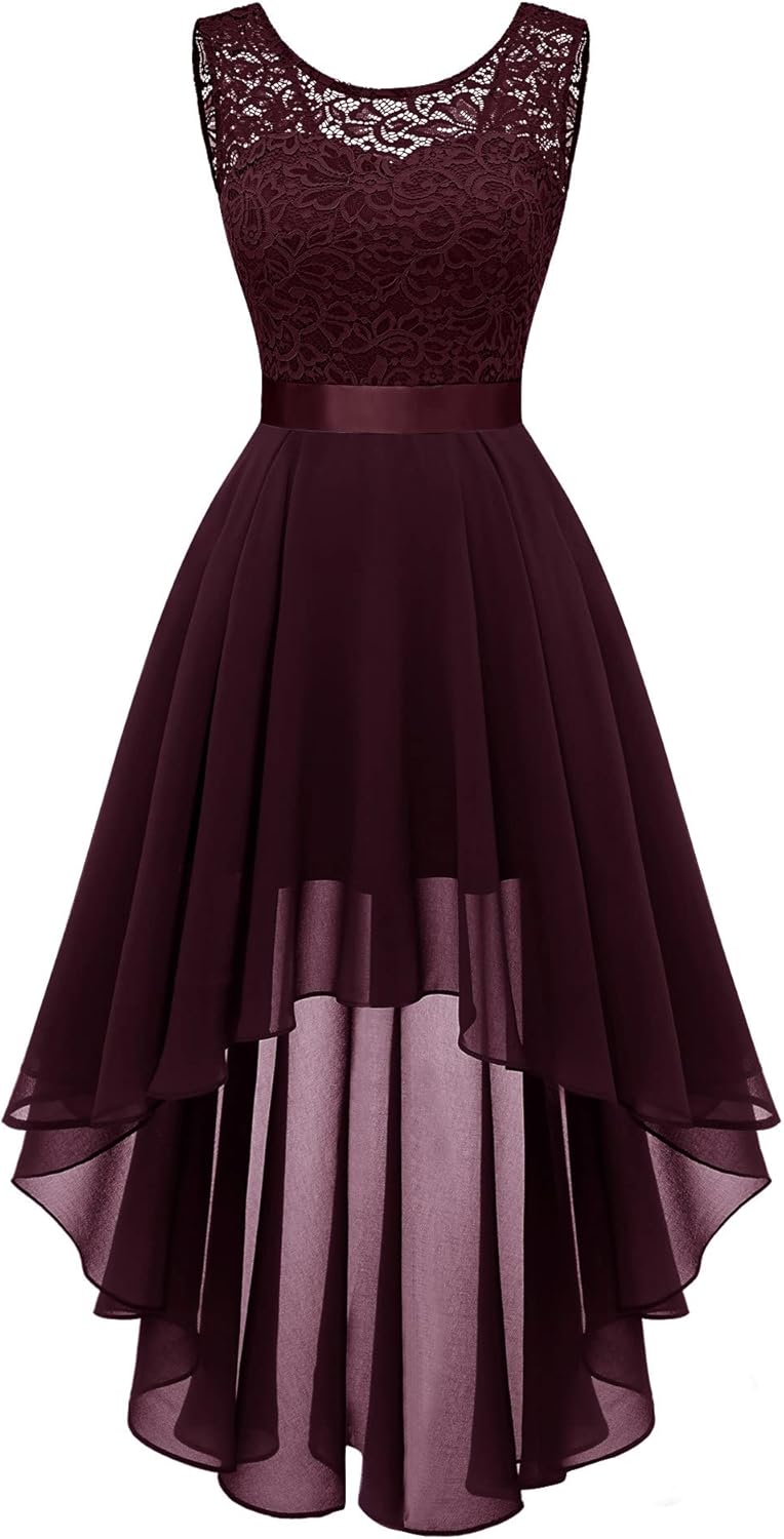 BeryLove Cocktail Prom Dresses 2025 Formal Wedding Guest Dresses Sleeveless Lace High Low Homecoming Dress