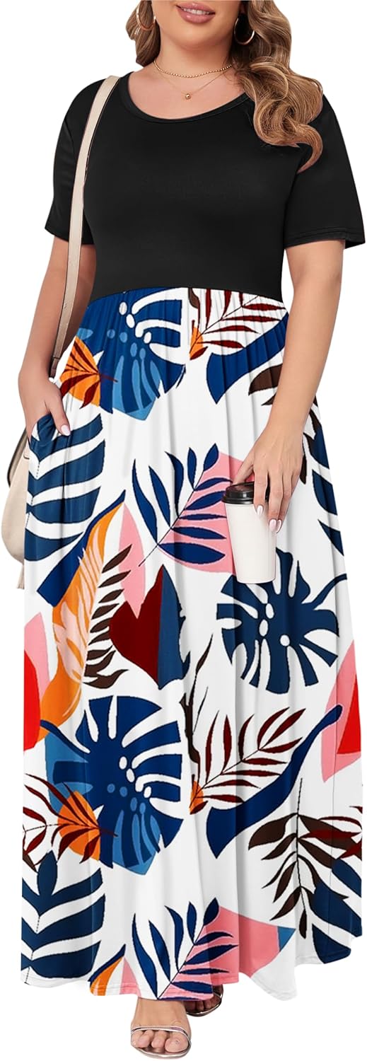 KARALIN Women’s Plus Size Maxi Dresses for Curvy Women Summer Casual Short Sleeve 2025 Long Dress 14W-26W
