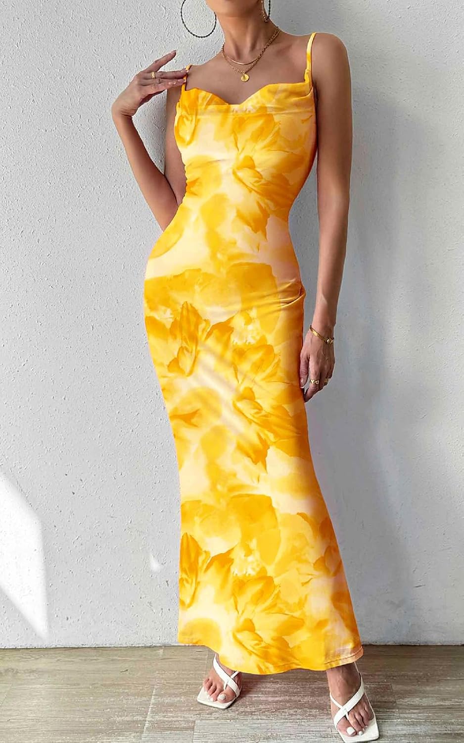 PRETTYGARDEN Women's 2025 Summer Floral Spaghetti Strap Maxi Dress Stretch Sexy Bodycon Dress Backless Slip Long Dresses