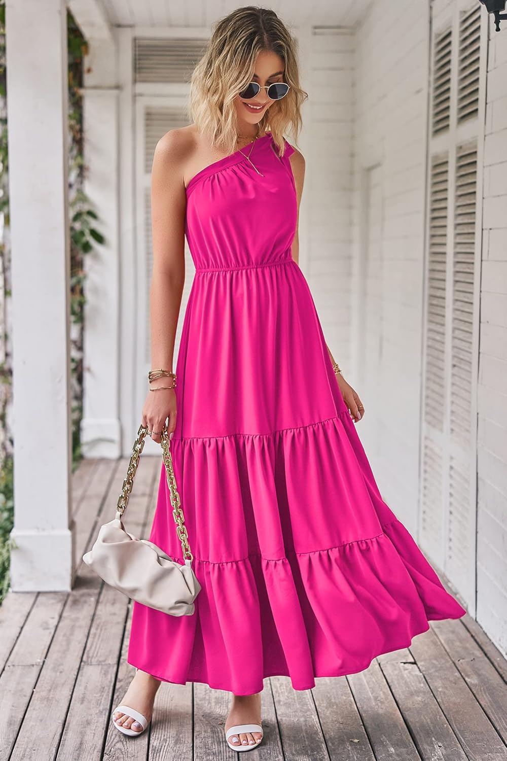 PRETTYGARDEN Women's Summer Floral Maxi Dress Knot One Shoulder Sleeveless Ruffle Flowy Boho Beach Wedding Guest Dresses