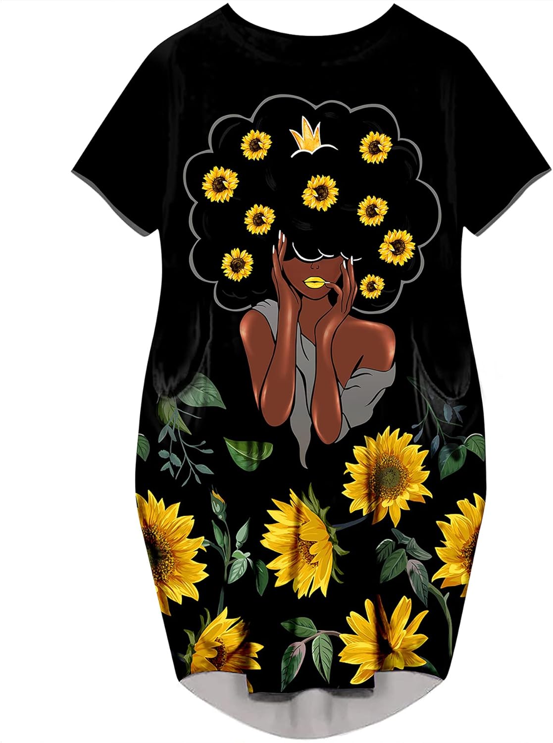 AZPSRT Fashion Women's African American Art Print Dress Casual Loose Dresses
