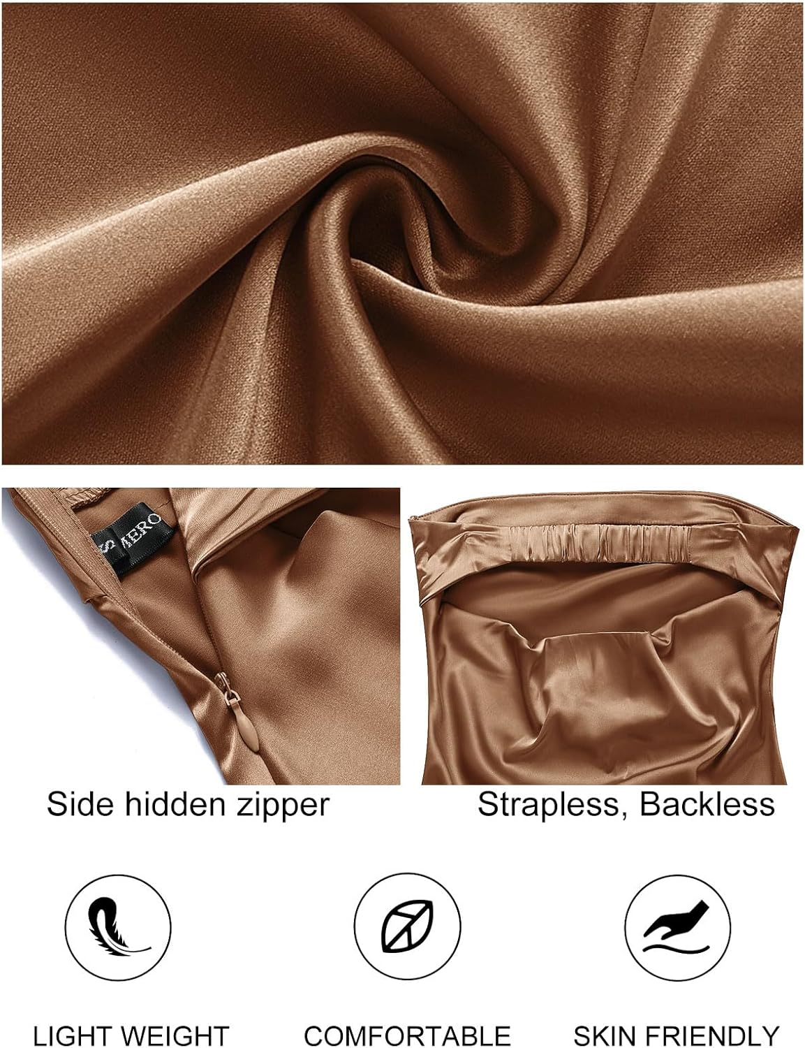 MEROKEETY Women 2025 Summer Strapless Satin Tube Bodycon Backless Wedding Guest Maxi Dress