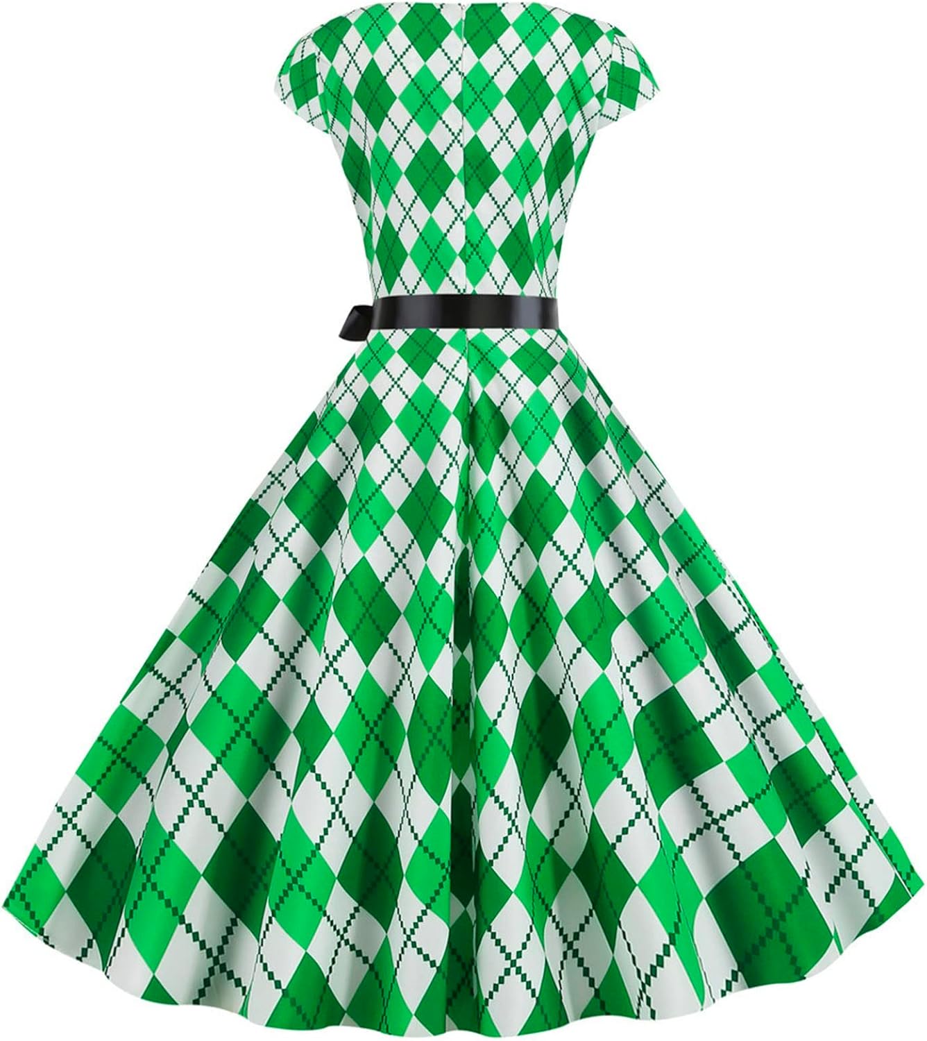 aihihe St Patricks Day Dress for Women A Line Pleated Hepburn Dress Lukcy Shamrock Print Irish Dress 2024 Vintage Dress