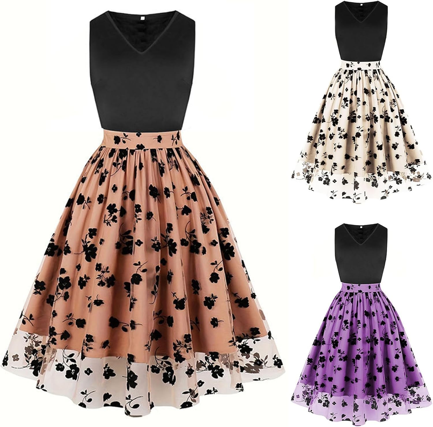HGps8w Vintage Cocktail Dress for Women, Elegant Butterfly Embroidered Lace V Neck Sleeveless A-Line Party Swing Dresses