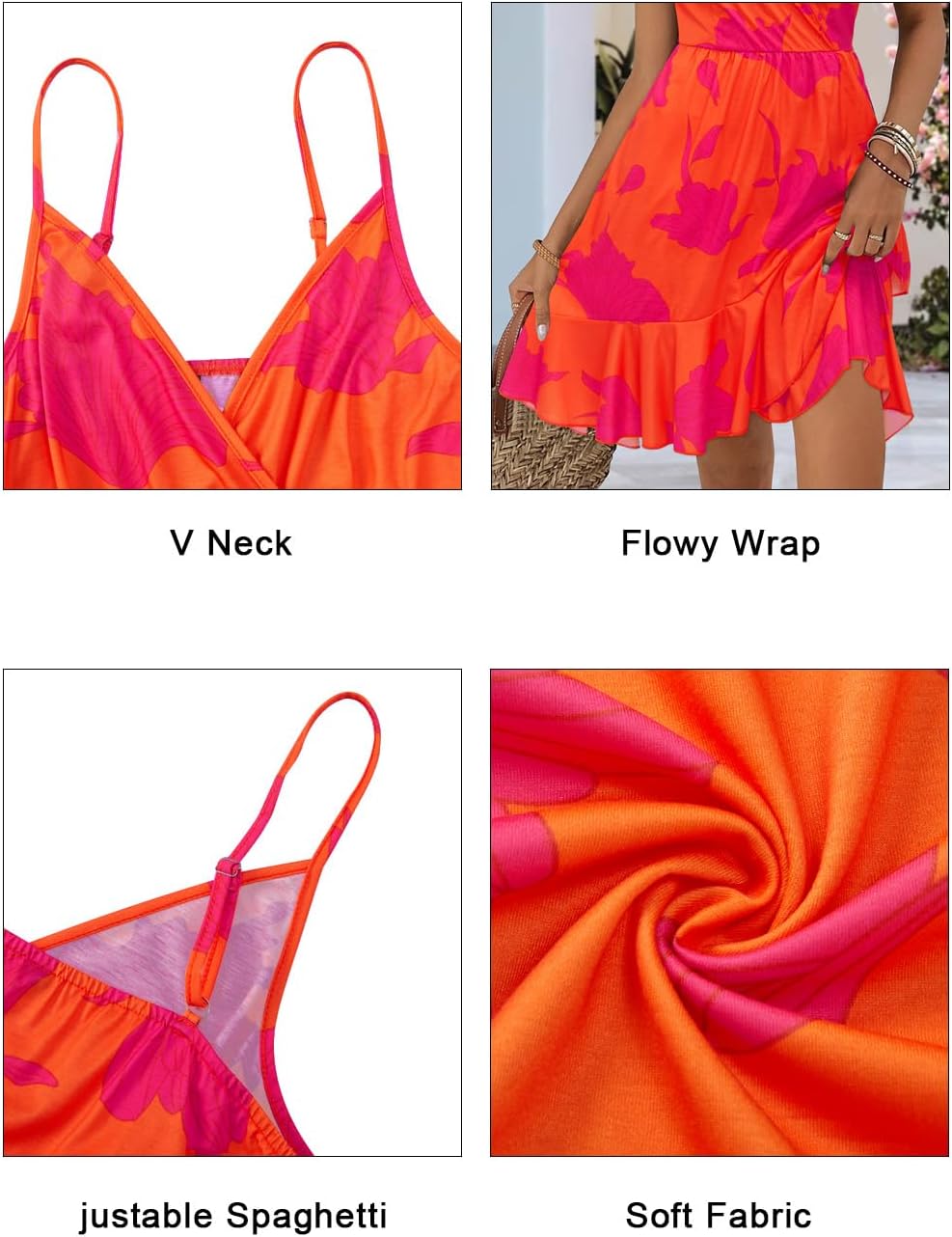 ULTRANICE Womens Summer Dresses Floral V Neck Ruffled Hem Spaghetti Spring Casual Beach Outfits Flowy Wrap Sun Dress