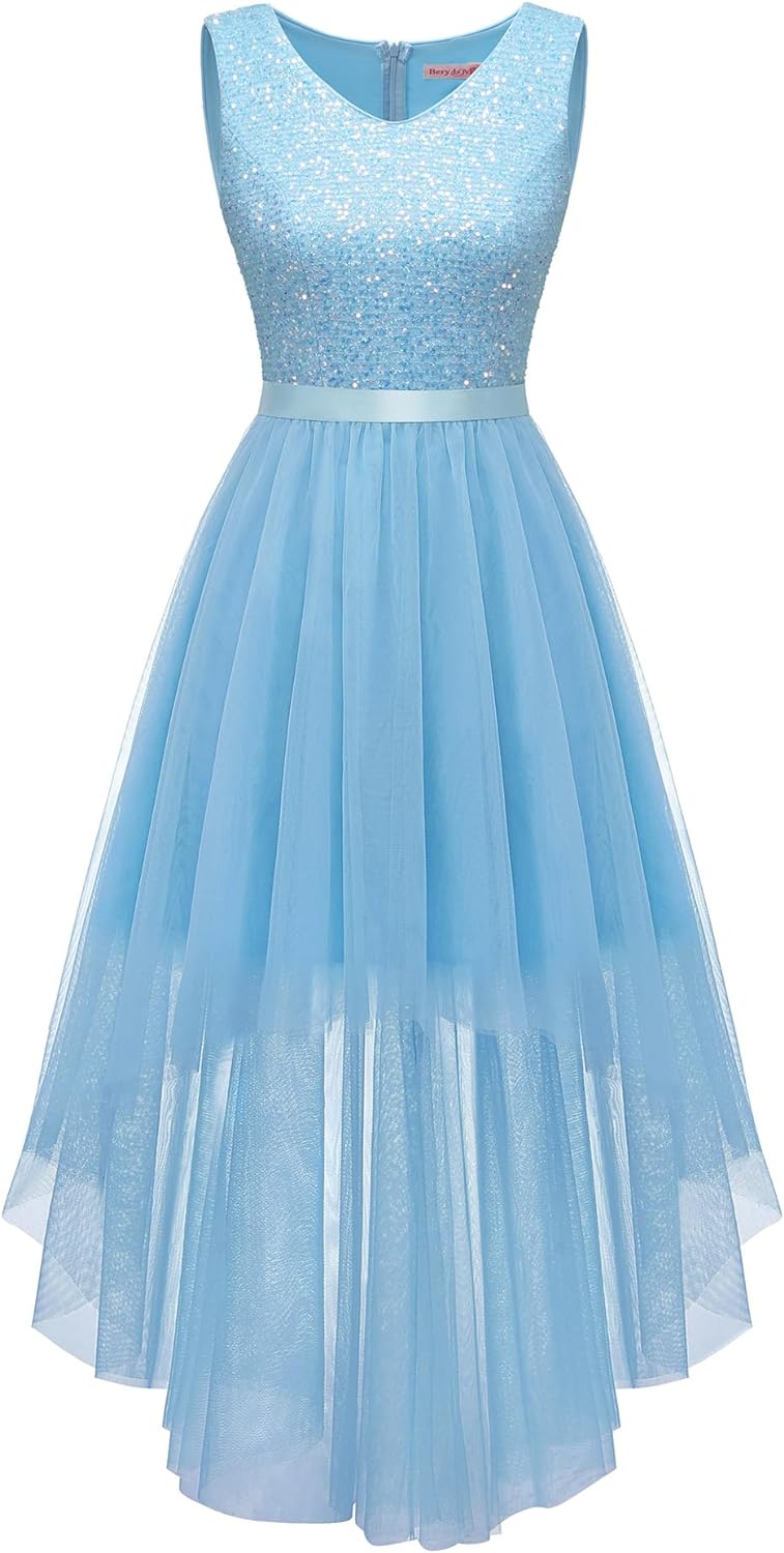 BeryLove Cocktail Prom Dresses 2025 Formal Wedding Guest Dresses Sleeveless Lace High Low Homecoming Dress