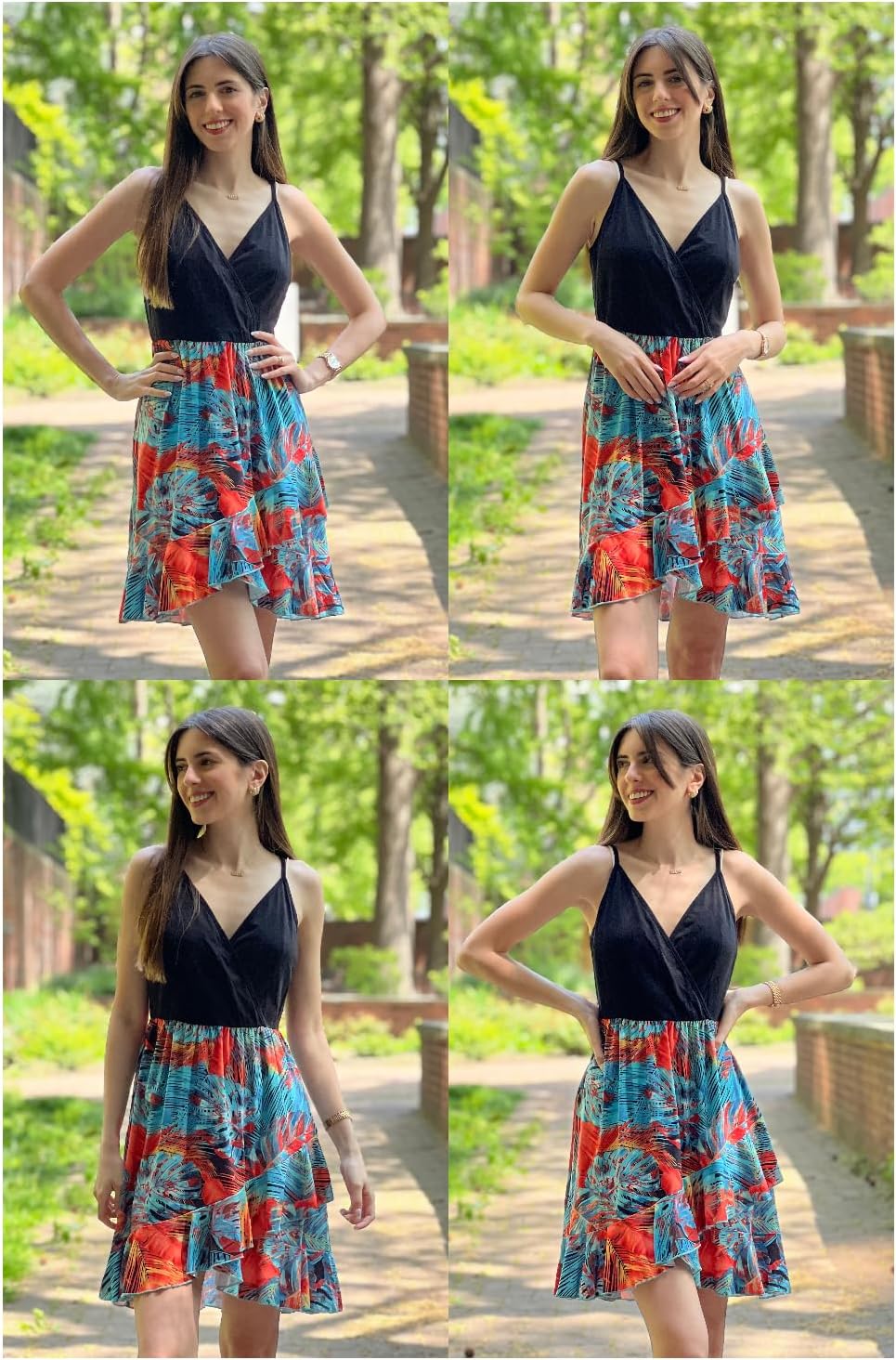 ULTRANICE Womens Summer Dresses Floral V Neck Ruffled Hem Spaghetti Spring Casual Beach Outfits Flowy Wrap Sun Dress