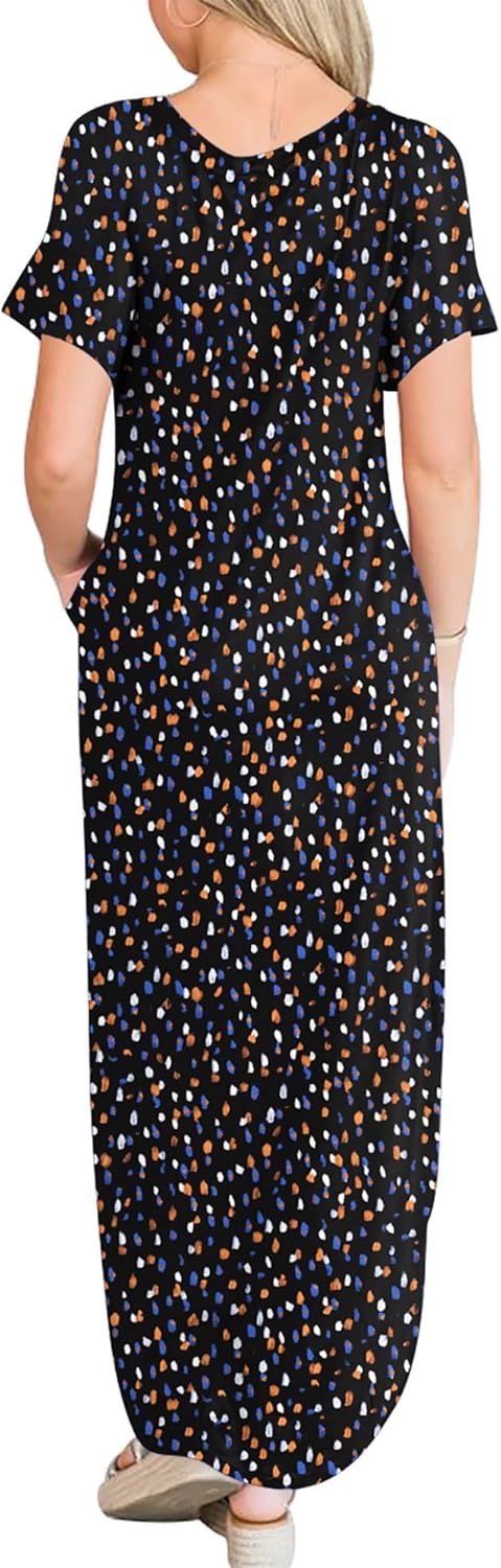 ANRABESS Women's Summer Casual Loose Short Sleeve Long T Shirt Dress Split Maxi Beach Sundress Travel Vacation Outfits