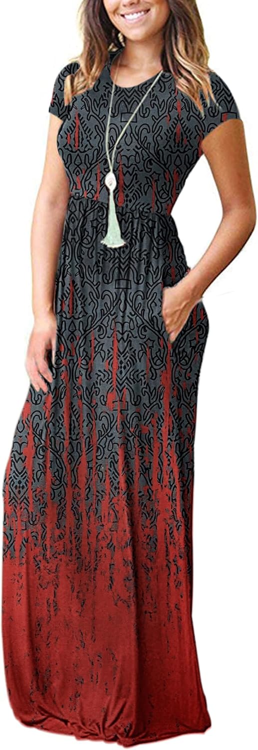 AUSELILY Women's Short Sleeve Loose Plain Casual Long Maxi Dresses for Women 2025