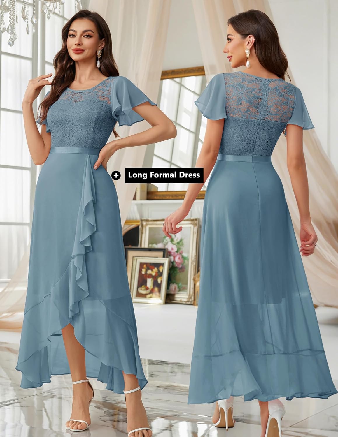 BeryLove Formal Dresses for Women 2025 Wedding Guest with Slit Cocktail Elegant Lace Long Prom Dress
