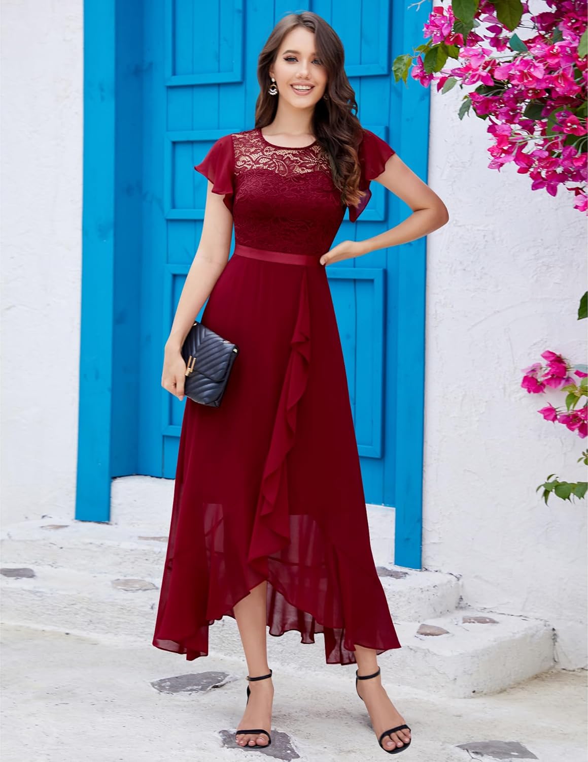 BeryLove Formal Dresses for Women 2025 Wedding Guest with Slit Cocktail Elegant Lace Long Prom Dress