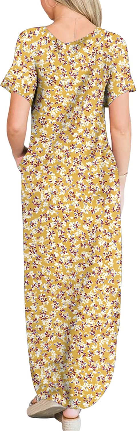 ANRABESS Women's Summer Casual Loose Short Sleeve Long T Shirt Dress Split Maxi Beach Sundress Travel Vacation Outfits