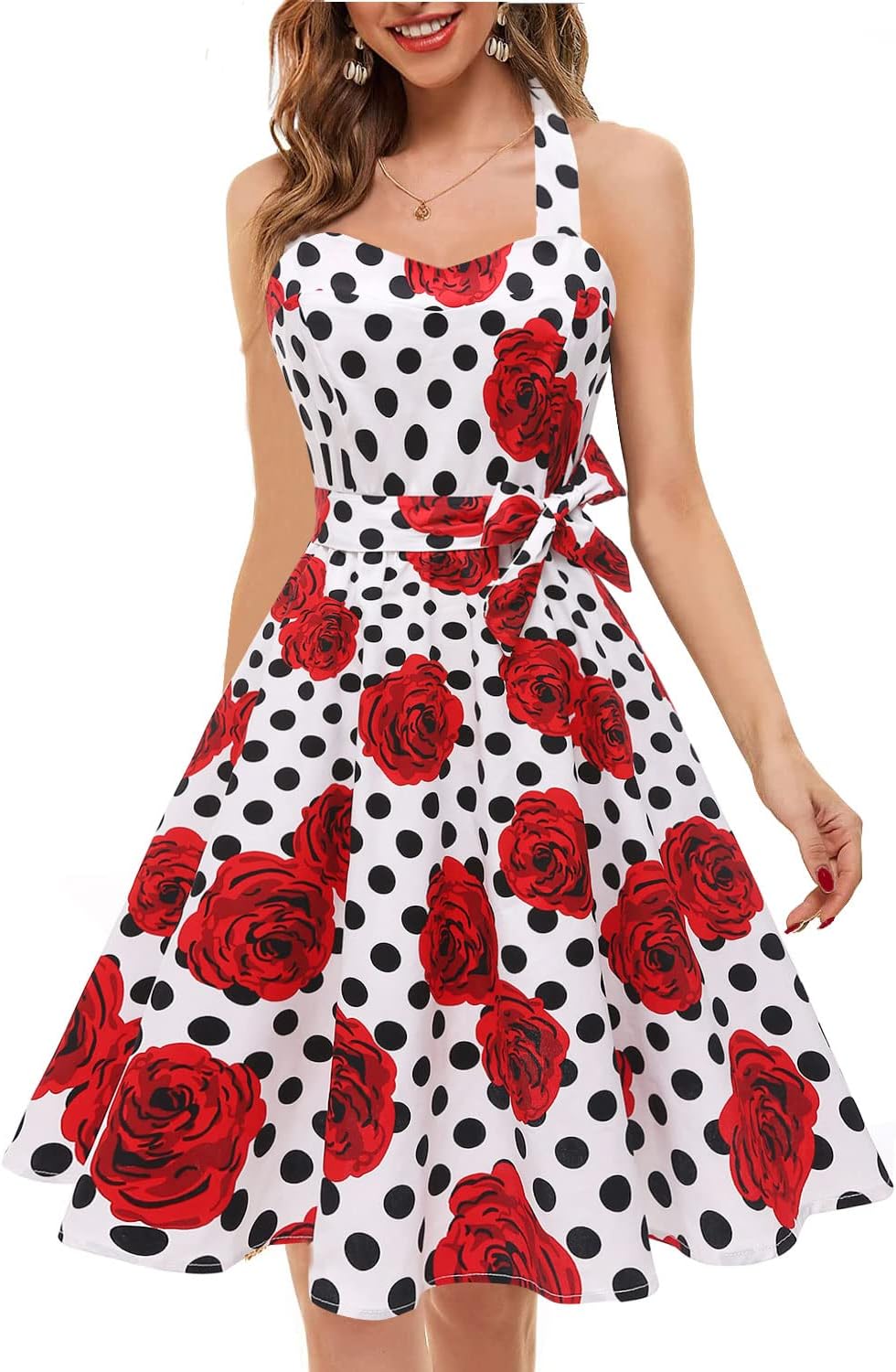 Topdress Women'sVintage Polka Audrey Dress 1950s Halter Retro Cocktail Dress