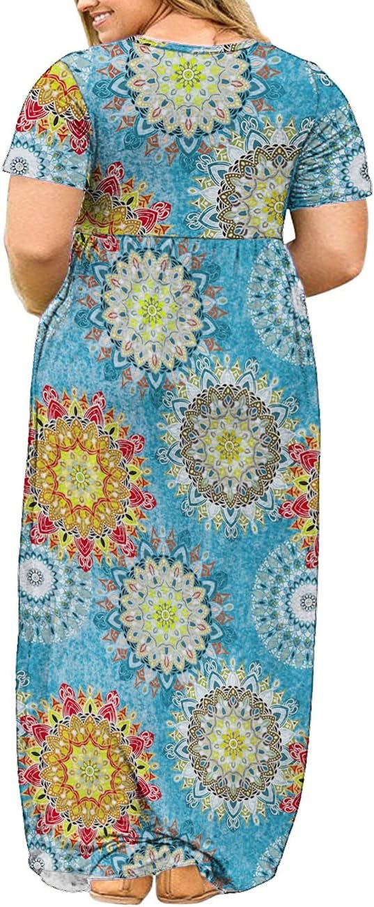 Kancystore Women's Short Sleeve Plus Size Maxi Dress with Pockets Loose Casual Summer Dresses