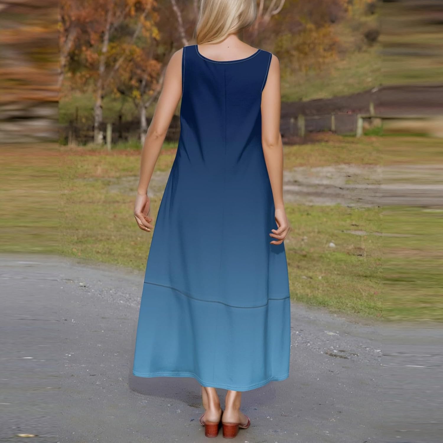 Womens Summer Tank Dress Vacation Boho Floral Long Dresses with Pockets Resort Wear Swing Beach Sleeveless Sundress