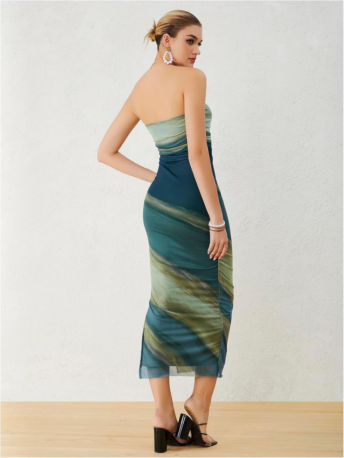 Milumia Women's Printed Strapless Tube Top Long Dress Slit Hem Sleeveless Bodycon Maxi Dresses