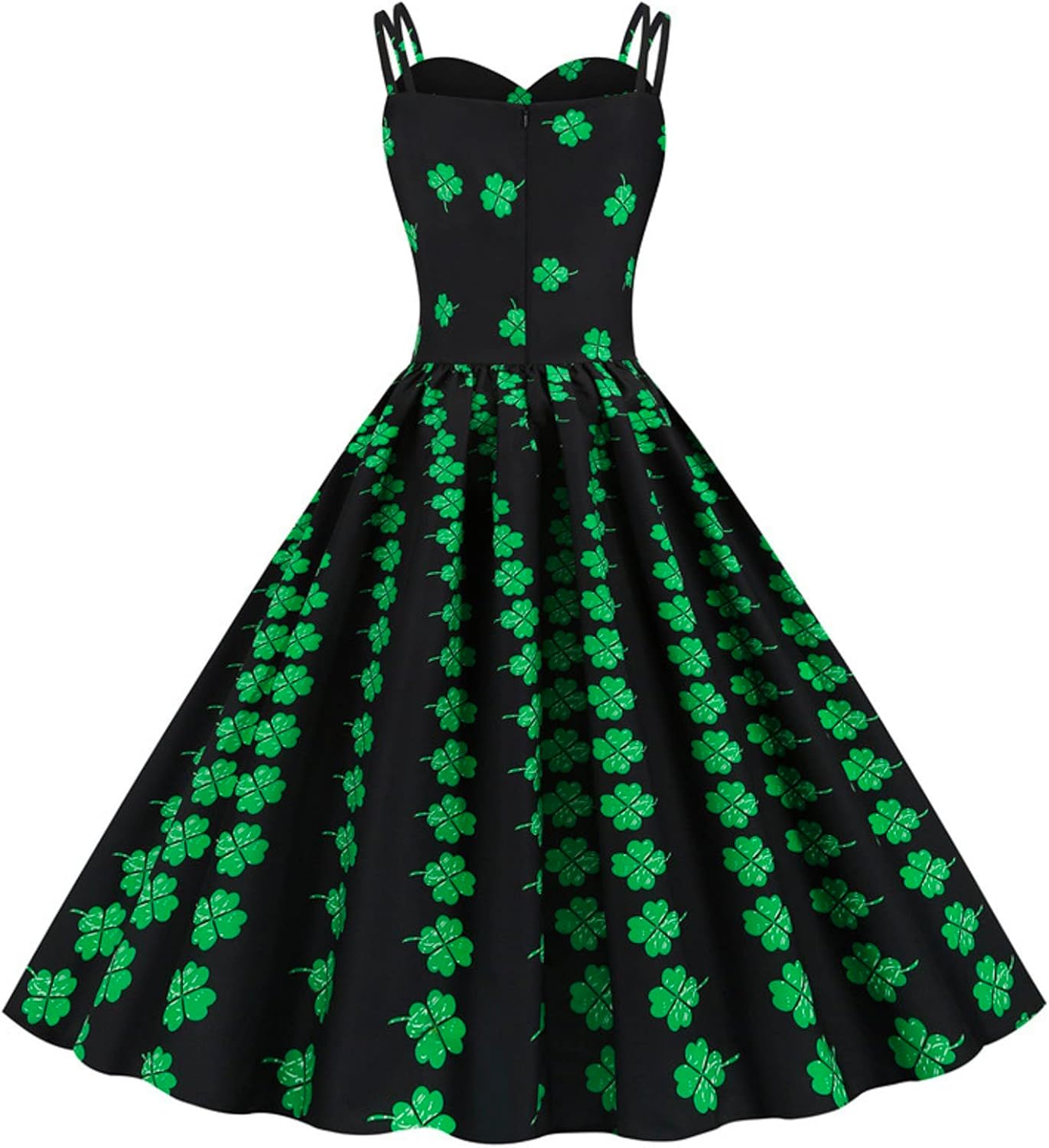 aihihe St Patricks Day Dress for Women A Line Pleated Hepburn Dress Lukcy Shamrock Print Irish Dress 2024 Vintage Dress