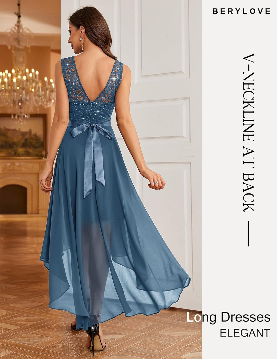 BeryLove Cocktail Prom Dresses 2025 Formal Wedding Guest Dresses Sleeveless Lace High Low Homecoming Dress