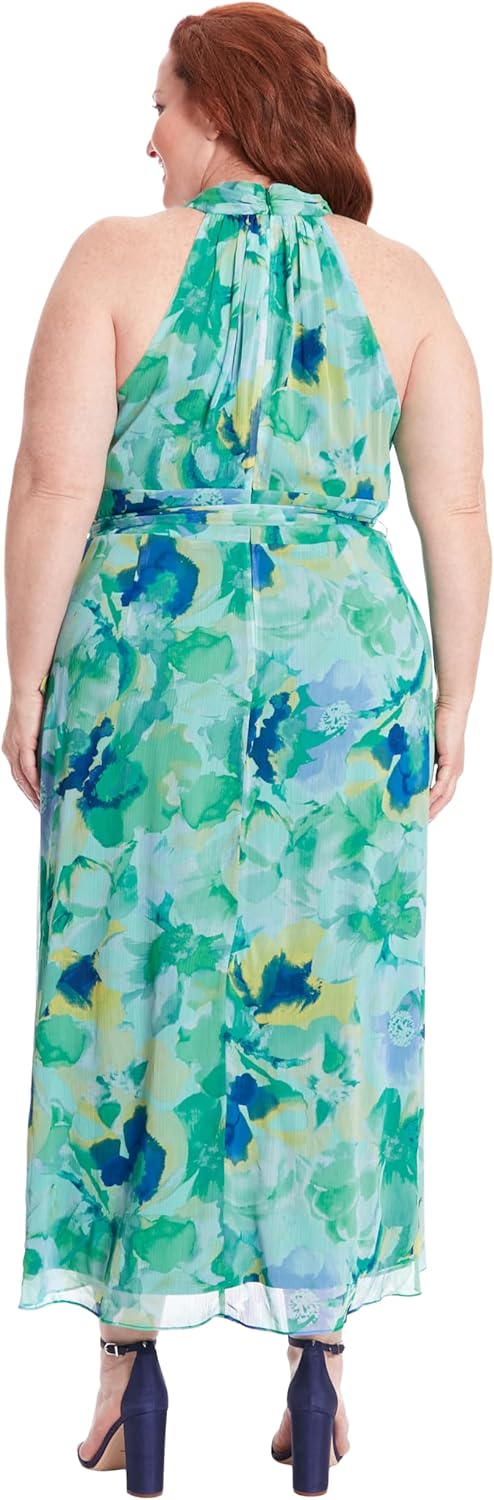 London Times V-Neck Waist Tie Ruffle Cascade Wedding Guest Dresses for Women
