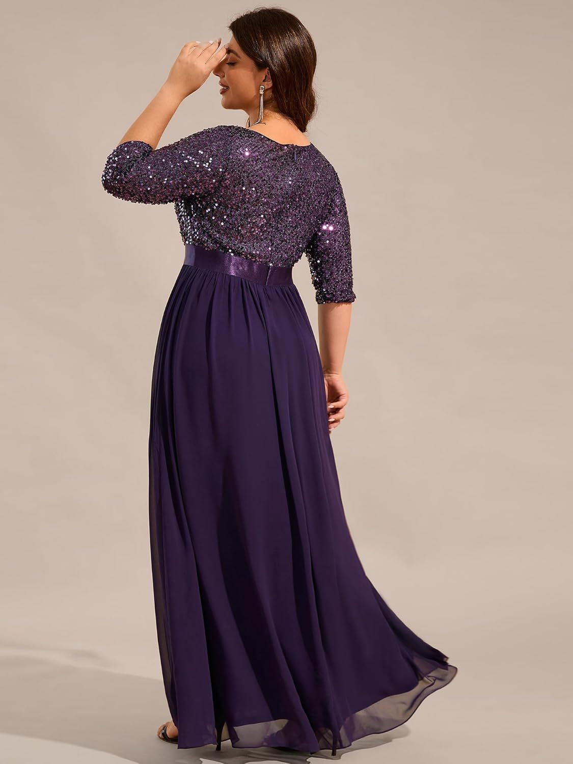 Ever-Pretty Women's Round Neck Maxi Dresses Sequin Plus Size Formal Dresses for Women 0683-PZ