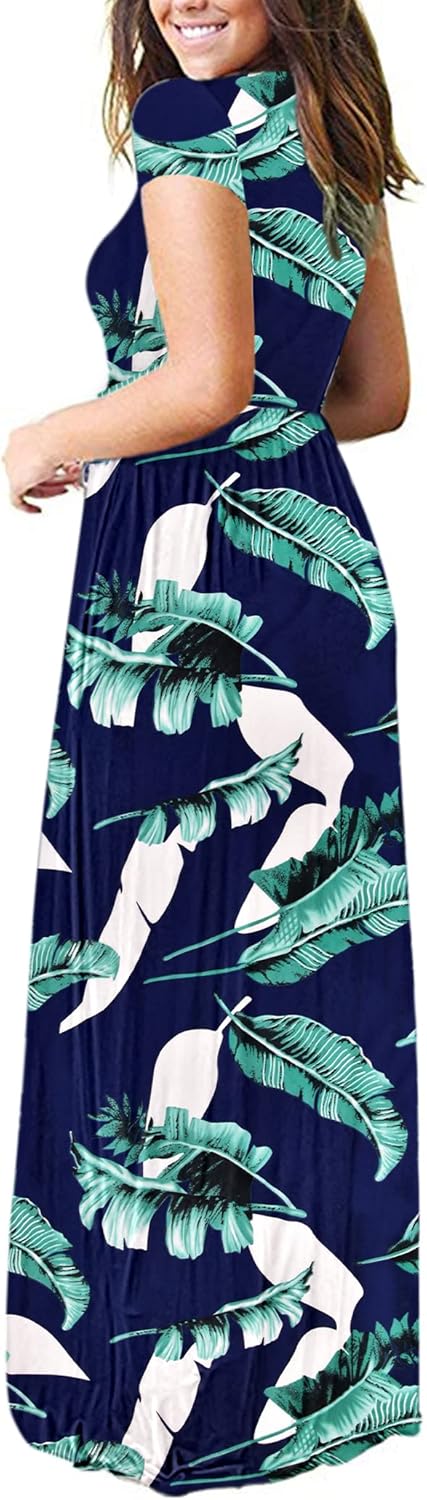 AUSELILY Women's Short Sleeve Loose Plain Casual Long Maxi Dresses for Women 2025