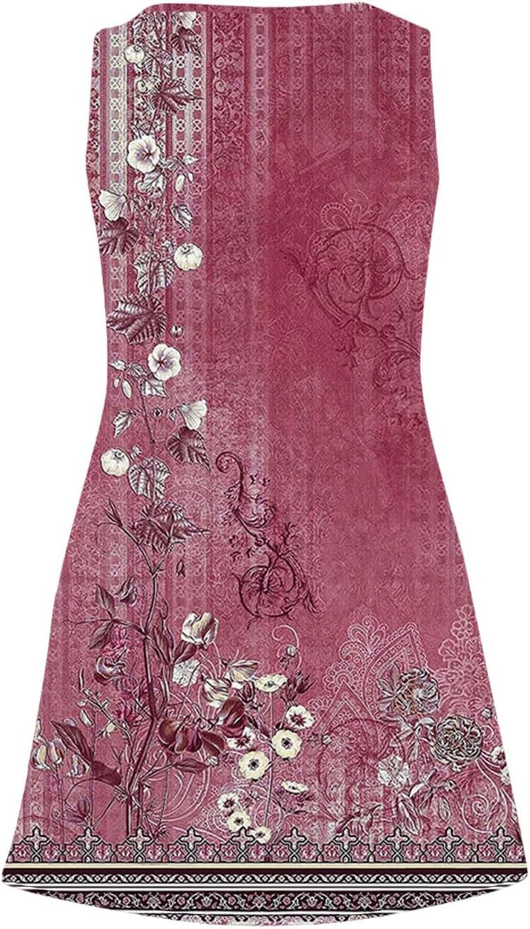 Women's Summer Dresses 2025 Beach Casual Sleeveless Floral Print Boho Tank Dress V Neck Ruffle Dresses