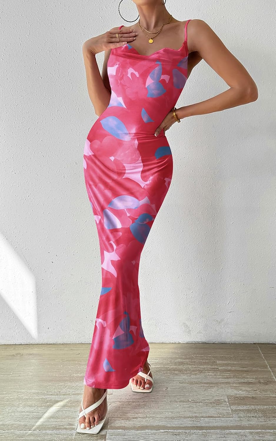 PRETTYGARDEN Women's 2025 Summer Floral Spaghetti Strap Maxi Dress Stretch Sexy Bodycon Dress Backless Slip Long Dresses