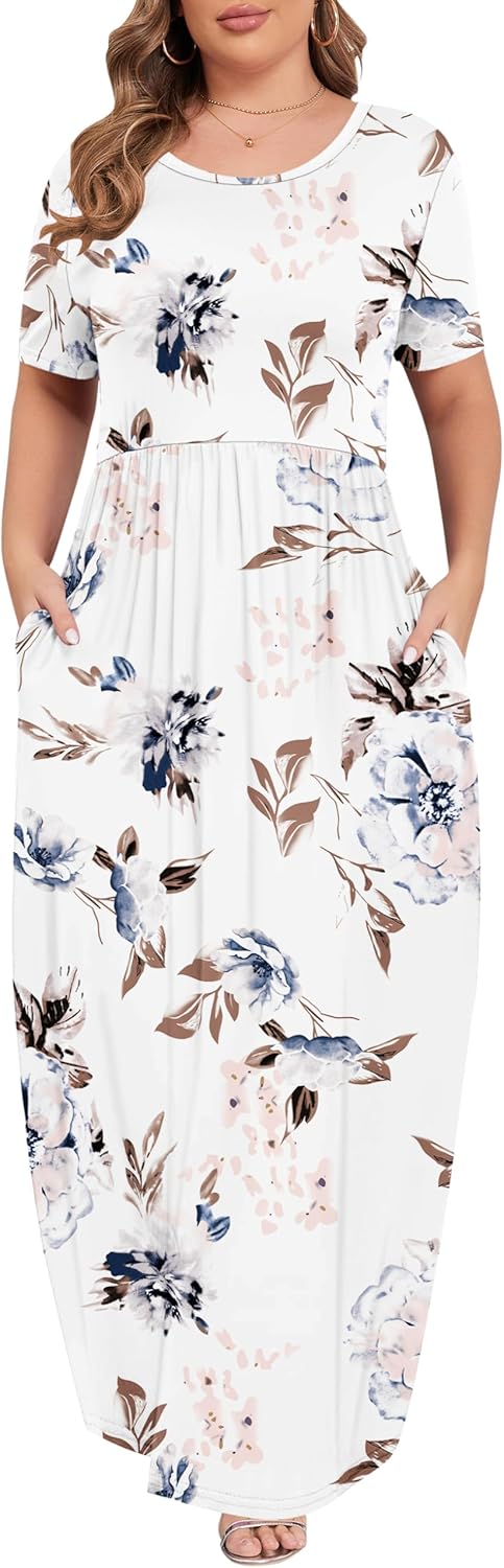 KARALIN Women’s Plus Size Maxi Dresses for Curvy Women Summer Casual Short Sleeve 2025 Long Dress 14W-26W