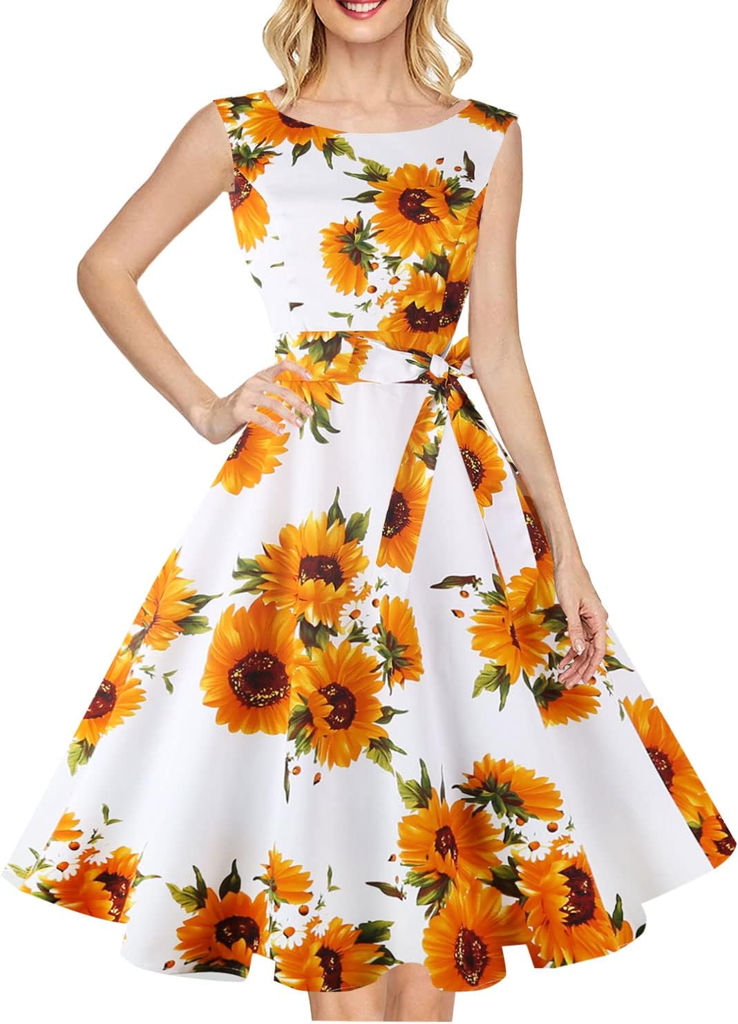 Hanpceirs Women's Boatneck Sleeveless Swing Vintage 1950s Cocktail Dress New