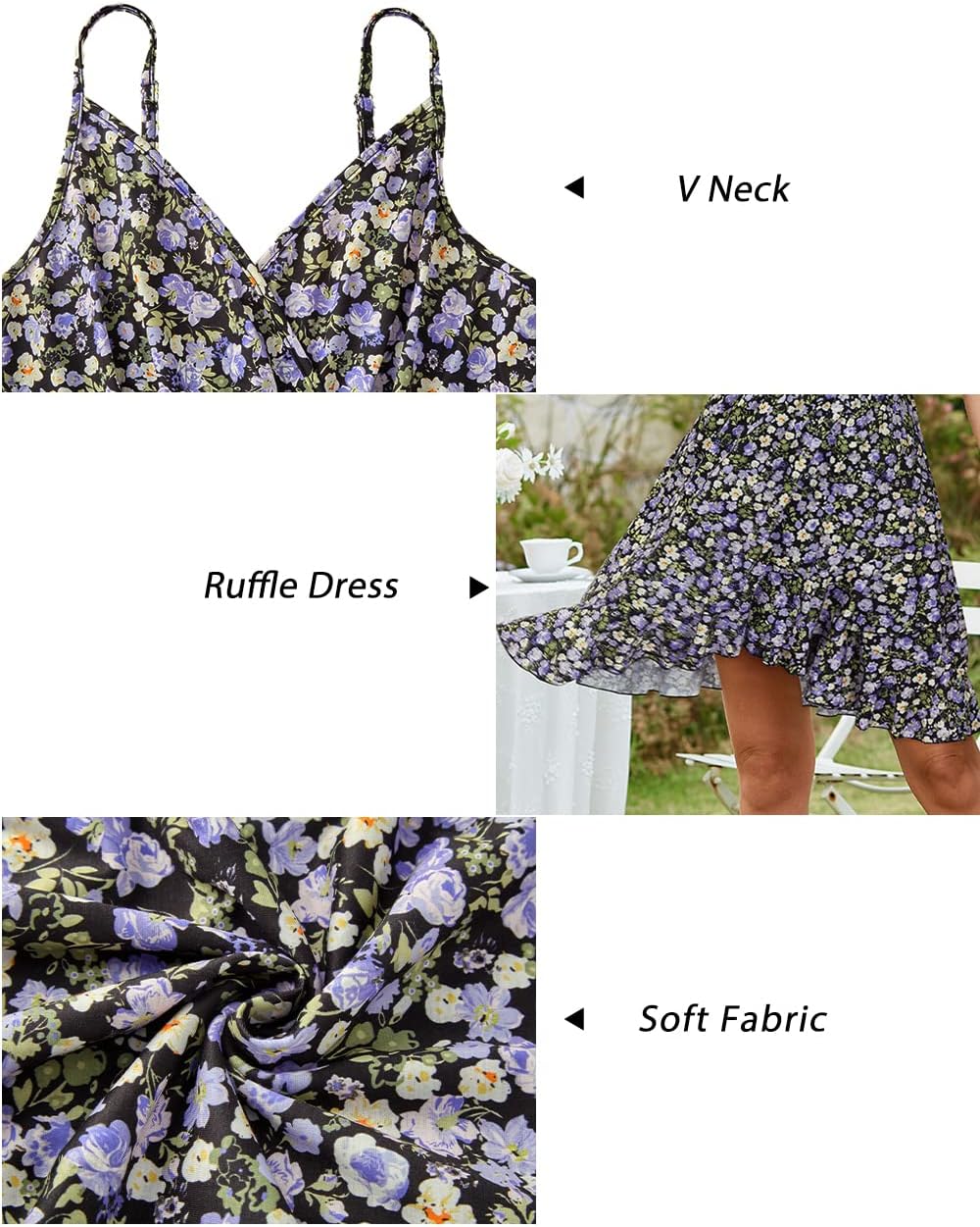 ULTRANICE Womens Summer Dresses Floral V Neck Ruffled Hem Spaghetti Spring Casual Beach Outfits Flowy Wrap Sun Dress