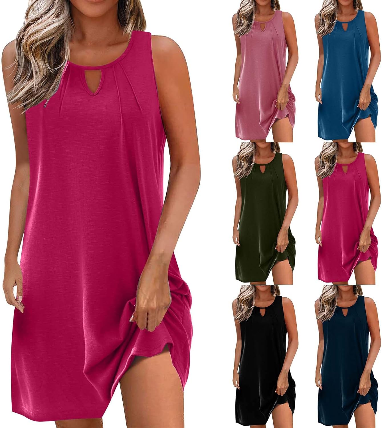 Summer Dresses for Women 2025 Beach Cover Ups Sleeveless Mini Dress Ruffle Tshirt Dress Vacation Casual Dresses