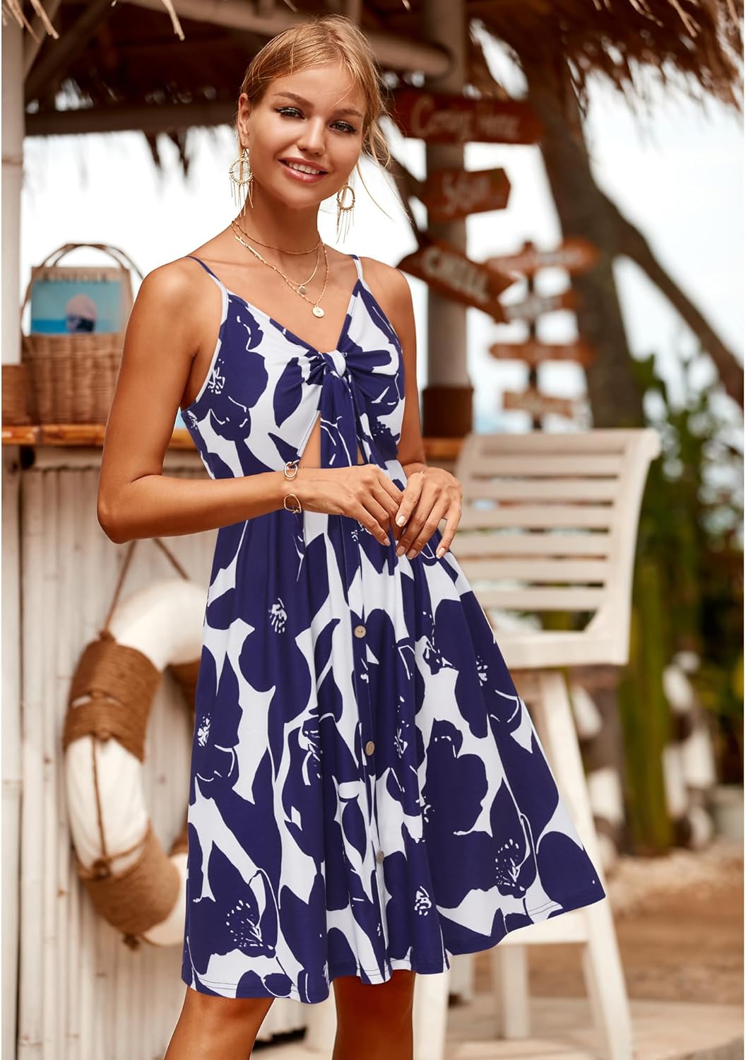 VOTEPRETTY Women's Summer Dresses Spring Sundresses Beach Clothes Outfit Vacation 2024 V Neck Casual Tropical Resort Hawaiian
