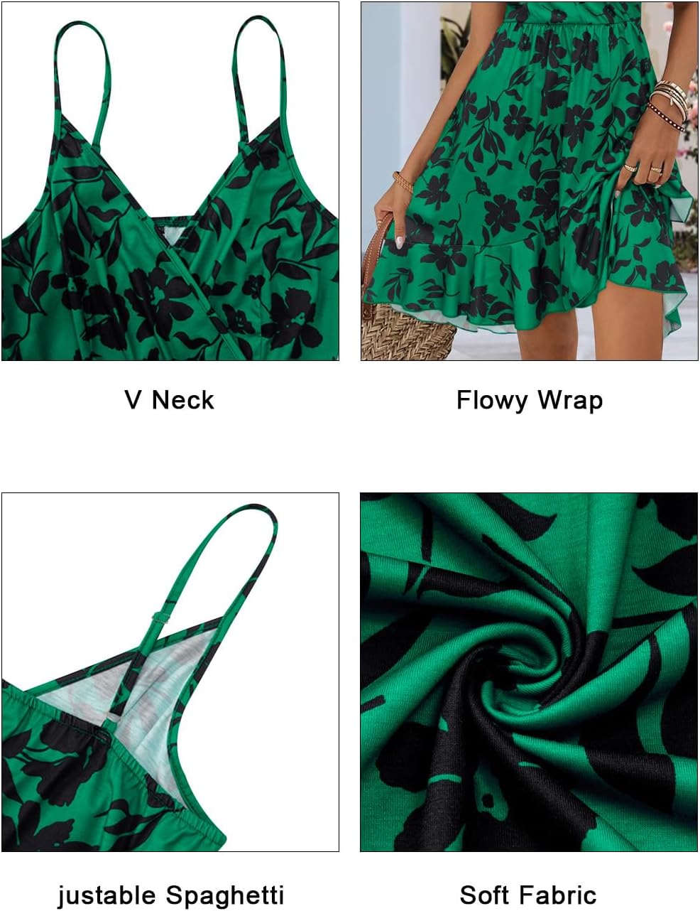 ULTRANICE Womens Summer Dresses Floral V Neck Ruffled Hem Spaghetti Spring Casual Beach Outfits Flowy Wrap Sun Dress