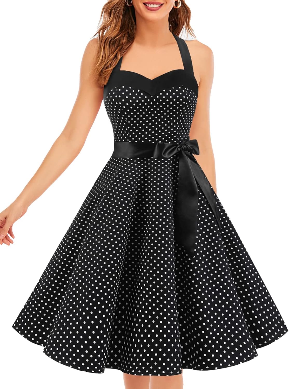 DRESSTELLS Women's Vintage 1950s Cocktail Party Dress Retro Wedding Guest Halter Rockabilly Swing Dresses