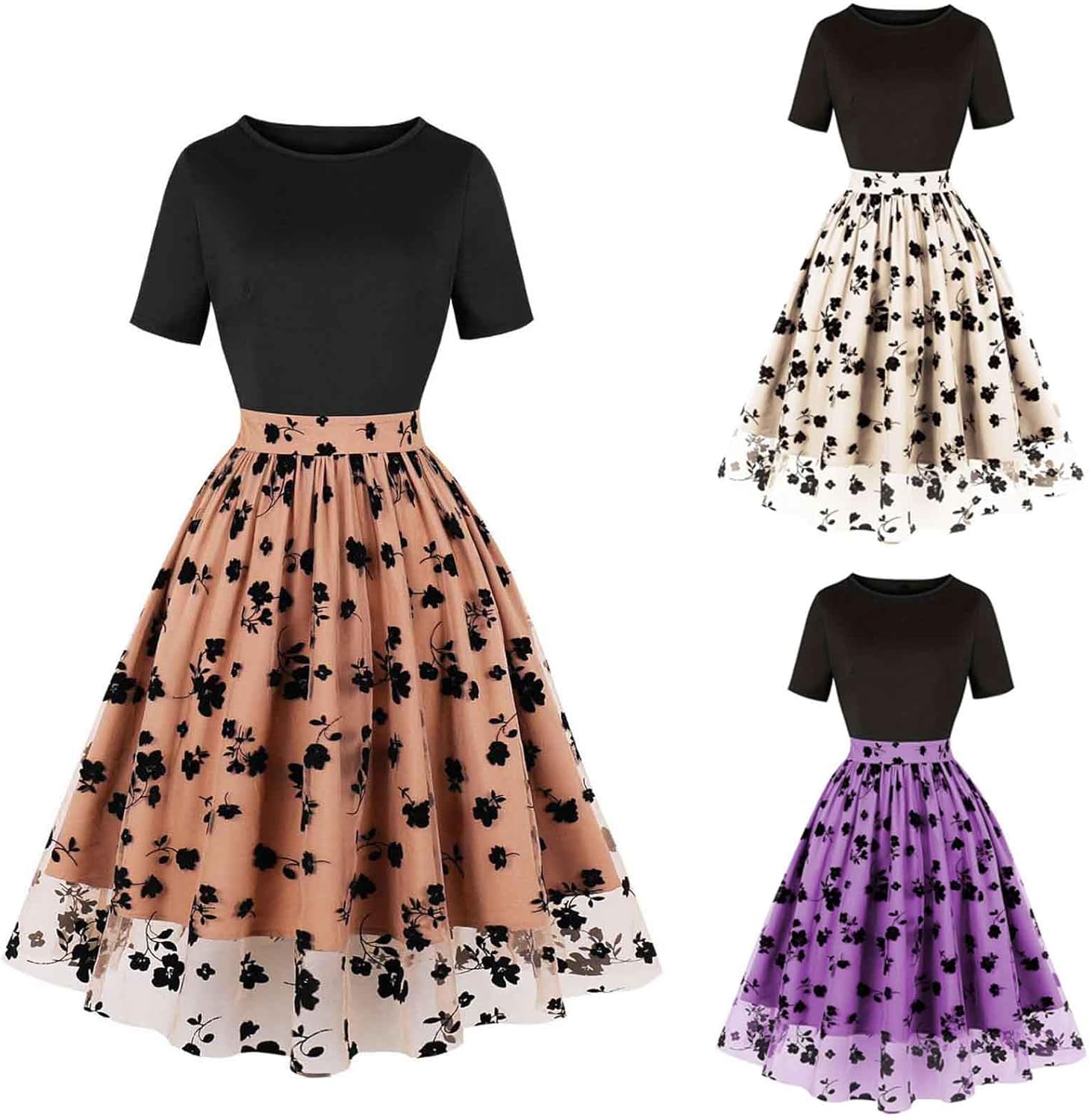 HGps8w Vintage Cocktail Dress for Women, Elegant Butterfly Embroidered Lace V Neck Sleeveless A-Line Party Swing Dresses