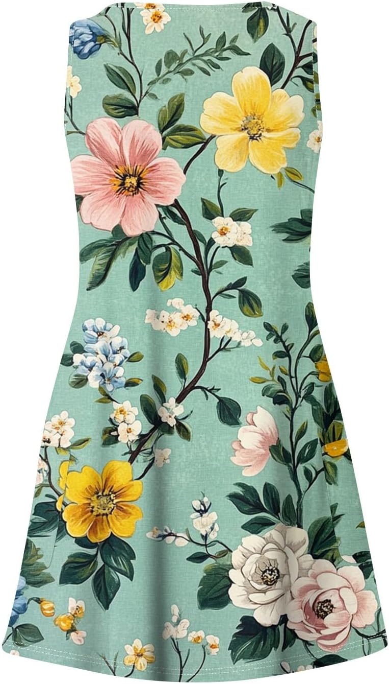 NBXNZWF Women Summer Casual Dress 2025 Casual Loose Sleeveless V-Neck Sundresses A Line Tshirt Beach Dresses with Pockets