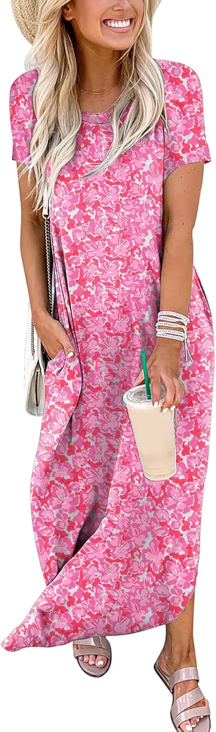 ANRABESS Women's Summer Casual Loose Short Sleeve Long T Shirt Dress Split Maxi Beach Sundress Travel Vacation Outfits