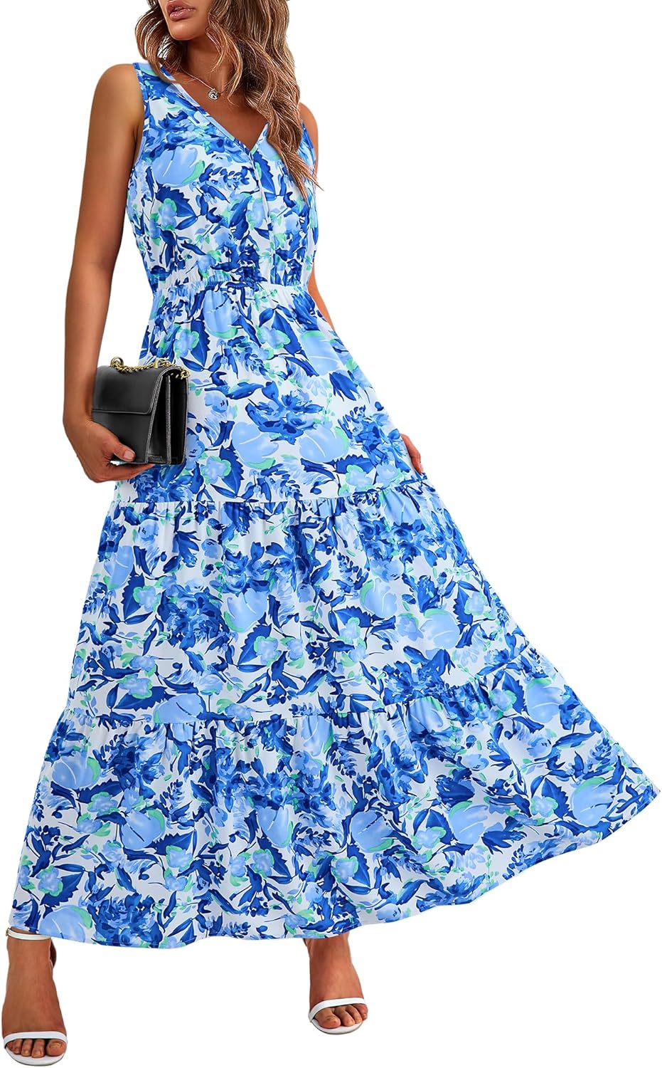 BTFBM Women Summer Dresses Casual Sleeveless Maxi Dresses Cute Floral Long Dress Wedding Guest Dress