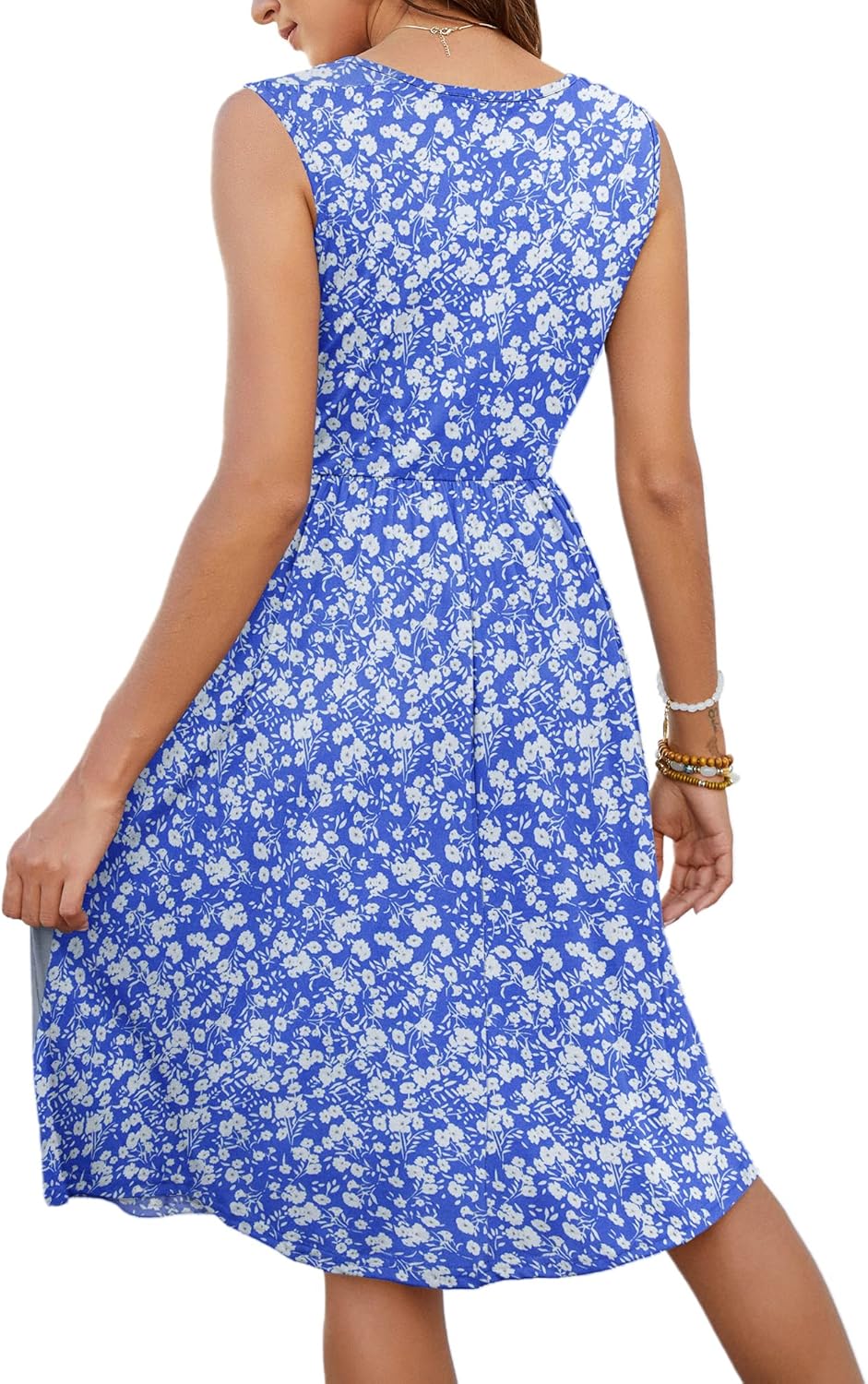 MOLERANI Women Summer Dresses Sleeveless Casual Loose Swing Button Down Midi Dress with Pockets