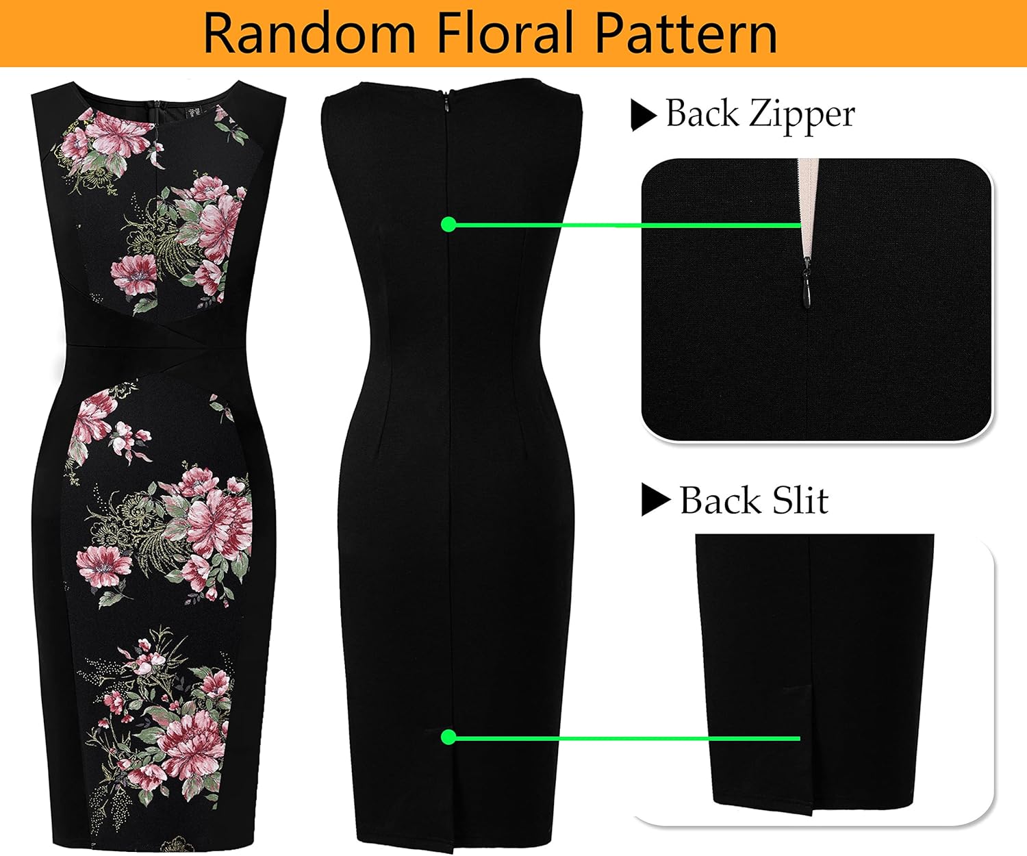 VFSHOW Womens Elegant Slim Front Zipper up Work Business Office Party Sheath Dress