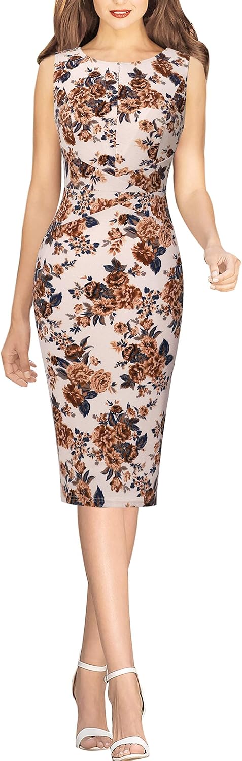 VFSHOW Womens Elegant Slim Front Zipper up Work Business Office Party Sheath Dress