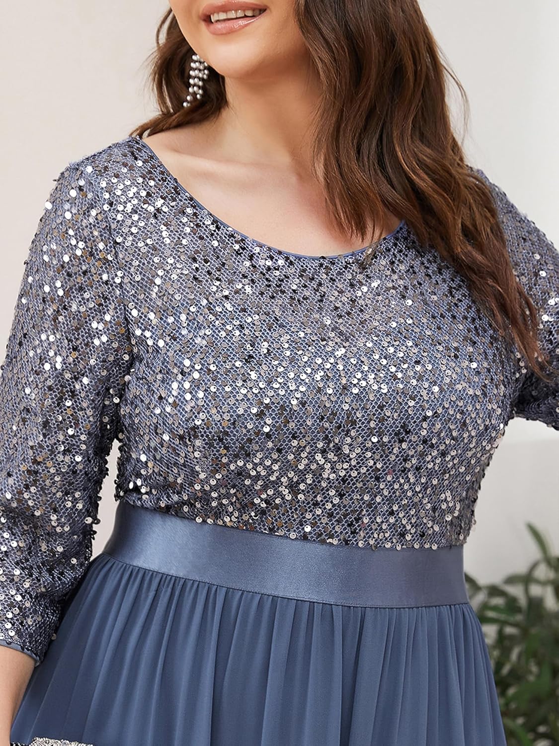 Ever-Pretty Women's Round Neck Maxi Dresses Sequin Plus Size Formal Dresses for Women 0683-PZ